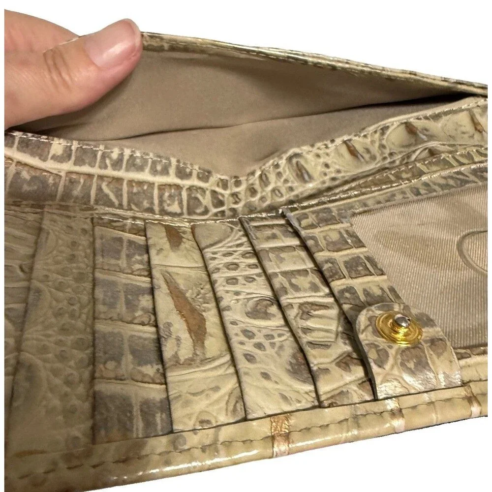 Brahmin Ady MELBOURNE Slim Leather Wallet Metallic Ivory/ Silver Sheen Old Money